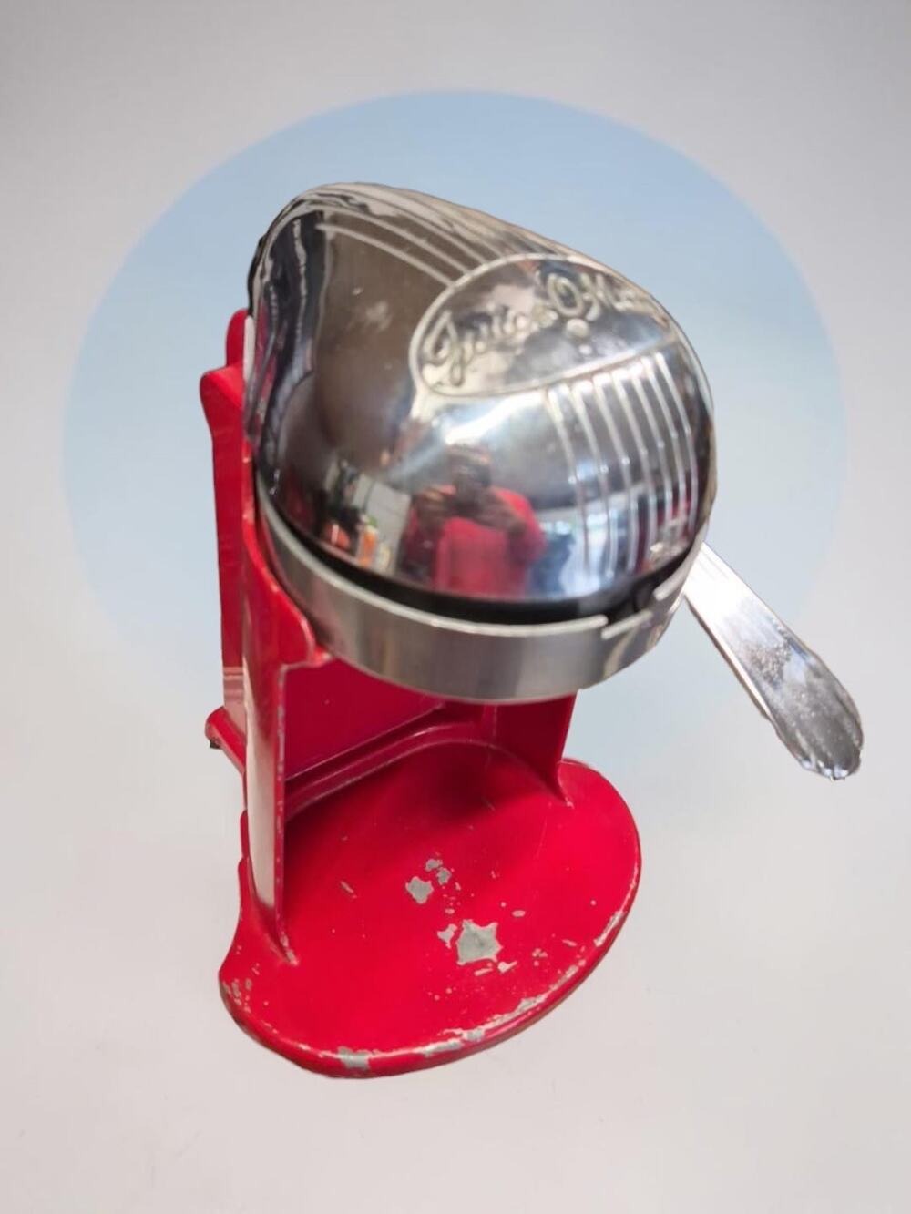 Vintage 1950s Rival Juice-O-Mat Red Cast Metal Chrome Citrus Juicer USA